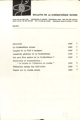 Première page du Bulletin de la Cinémathèque suisse, no 1, septembre-octobre 1954