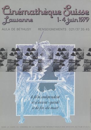 Affiche du Symposium "Le Film indépendant et d'avant-garde à la fin du muet", dans le cadre du congrès de la FIAF en 1979. Création : Jean Lecoultre