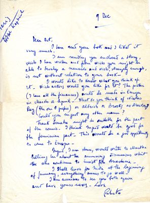 Lettre de Roberto Rossellini à Art Cohn, 9 décembre 1950