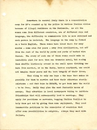 Exemplaire de l'avant-projet de scénario pour le film qui deviendra finalement "Stromboli" (Roberto Rossellini, 1950), première page