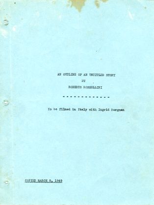 Exemplaire de l'avant-projet de scénario pour le film qui deviendra finalement "Stromboli" (Roberto Rossellini, 1950)