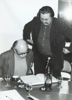 Eugène Ionesco et Freddy Buache à la Cinémathèque suisse, le 8 novembre 1978