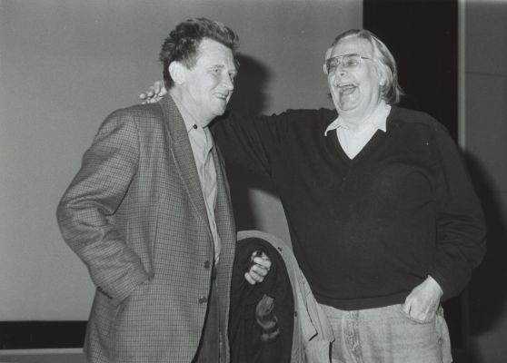 Jean-Marie Straub et Freddy Buache à la Cinémathèque suisse, années 1990