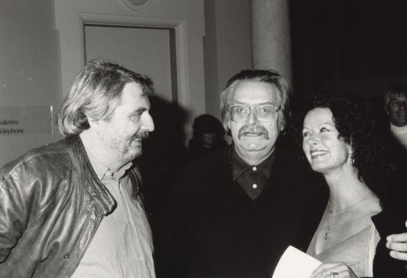 Alain Tanner, Freddy Buache et Myriam Mézières lors de la première de No Man's Land à la Cinémathèque suisse en 1985. Photo : Victor Wirthner