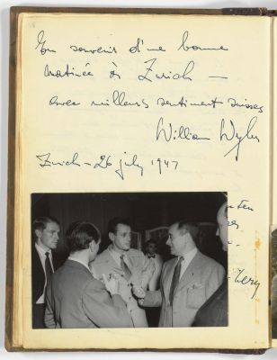 Dédicace par William Wyler à Charles Reinert, signée en 1947
