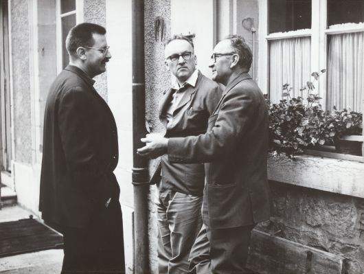 Freddy Buache, Jean Matter et Pierre Boujut au 5ème Congrès International du Cinéma Indépendant (CICI) à Lausanne en 1965