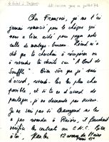 Lettre envoyée par J.-L. Godard à F. Truffaut en été 1971