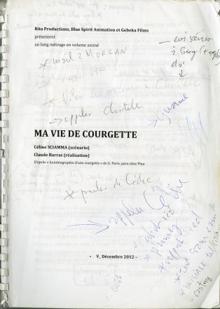 Scénario annoté du film "Ma vie de Courgette" (Claude Barras, 2016), écrit par Céline Sciamma