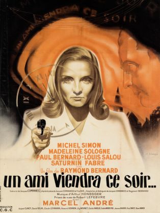 Affiche française du film "Un ami viendra ce soir" (Raymond Bernard, 1945), lithographie